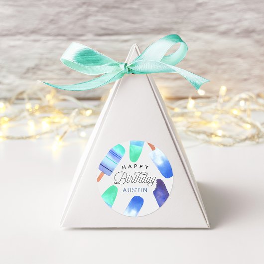 ブルーポプシクルパーソナライズされた子供の誕生日 ラウンドシール