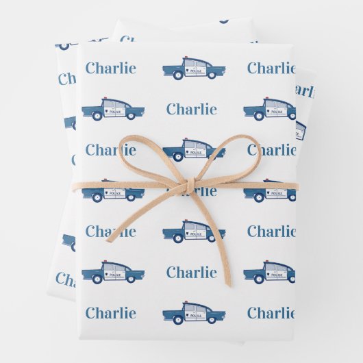 ブルーポリス・オフィサー誕生日パーティカスタムー ラッピングペーパーシート (インサイチュ)