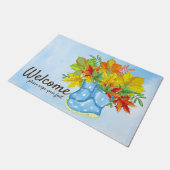 ブルーポルカドットレインブーツ紅葉へようこそ ドアマット (アングル)