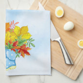 ブルーポルカドットレインブーツ紅葉 キッチンタオル (四つ折り)