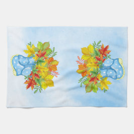 ブルーポルカドットレインブーツ紅葉 キッチンタオル