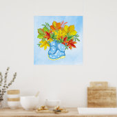 ブルーポルカドットレインブーツ紅葉 ポスター (キッチン)