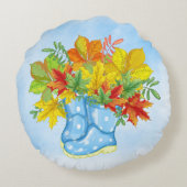 ブルーポルカドットレインブーツ紅葉 ラウンドクッション (裏面)