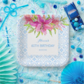 ブルーポルトガルアズレジョタイルリリー誕生日 ペーパープレート (パーティー)