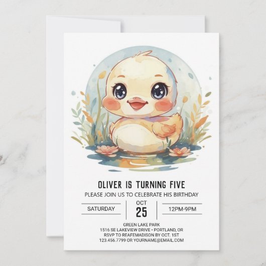 ブルーポンドアヒル誕生日 招待状 (正面)