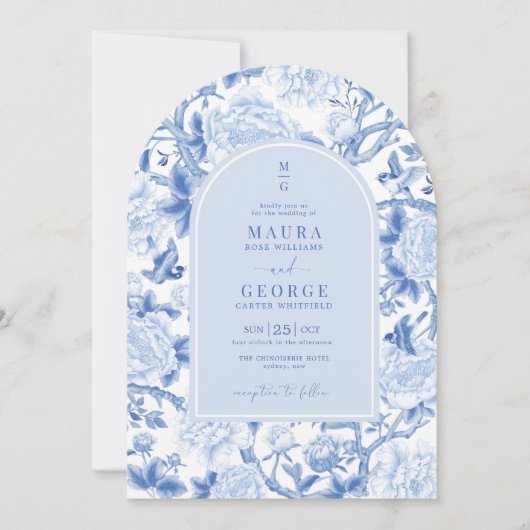 ブルーポーズチノワセリーフローラ庭園の結婚式 招待状 (正面)