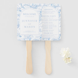 ブルーポーセレン シノワズリー フラワーズ ウェディングプログラム ハンドファン