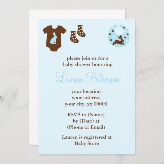 ブルーポーツボーイベビーシャワー 招待状 (正面/裏面)