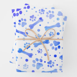 ブルーポープリントウォーターカラーバースデーパーティー ラッピングペーパーシート