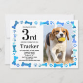 ブルーポープリントカスタムドッグ誕生日パーティー写真 招待状 (正面)