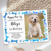 ブルーポープリントボーンズ子犬誕生日 招待状