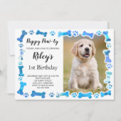 ブルーポープリントボーンズ子犬誕生日 招待状 (正面)