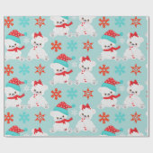 ブルーポーラベアホリデーウィンタークリスマス ラッピングペーパー (フラット)