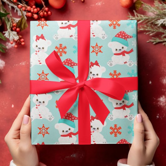 ブルーポーラベアホリデーウィンタークリスマス ラッピングペーパー