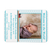 ブルーポ淡い色のルカドット男の赤ちゃん誕生発表 マグネット (横)