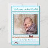 ブルーポ淡い色のルカドット男の赤ちゃん誕生発表 案内状 (正面)