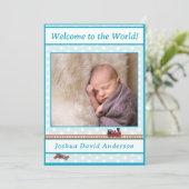 ブルーポ淡い色のルカドット男の赤ちゃん誕生発表 案内状 (スタンド正面)