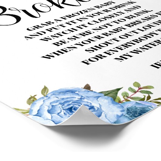 ブルーマイウォーターが赤ちゃんシャワーのゲームサインを破った ポスター (角)