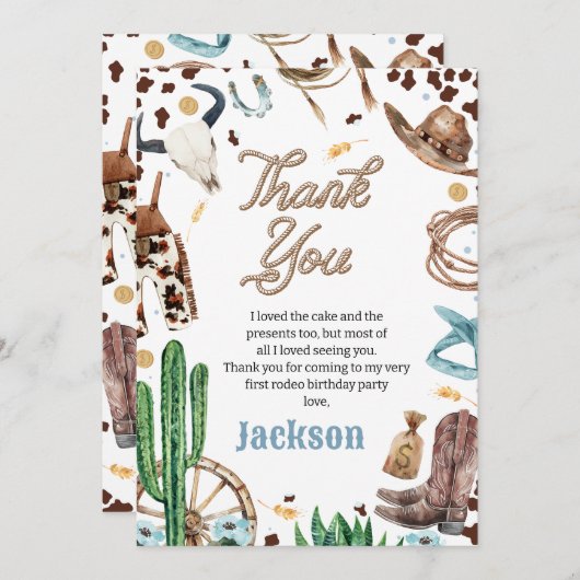 ブルーマイファーストRodeo 1st誕生日サンキューカード 招待状 (正面/裏面)