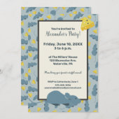 ブルーマウスとチーズのカスタム誕生日パーティー 招待状 (正面/裏面)