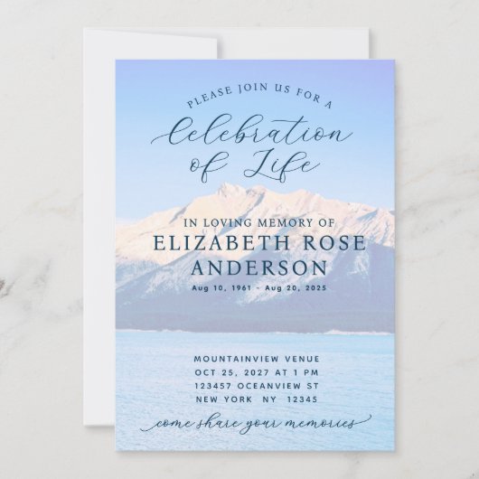 ブルーマウンエレガントテンお祝いの人生の記念 招待状 (正面)