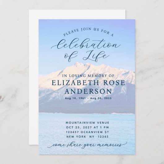 ブルーマウンエレガントテンお祝いの人生の記念 招待状 (正面/裏面)