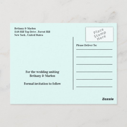 ブルーマウンテンの範囲素朴、結婚式の日付を保存 ポストカード (裏面)