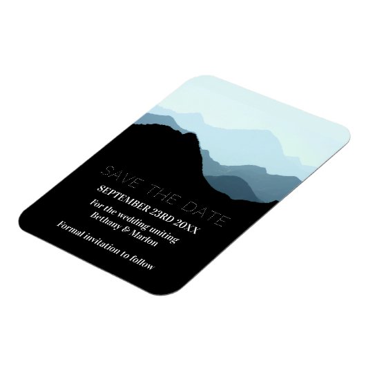 ブルーマウンテンの範囲素朴、結婚式の日付を保存 マグネット (左側)