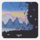 ブルーマウンテンサンセットランドスケープイラストレーション スクエアシール (正面)