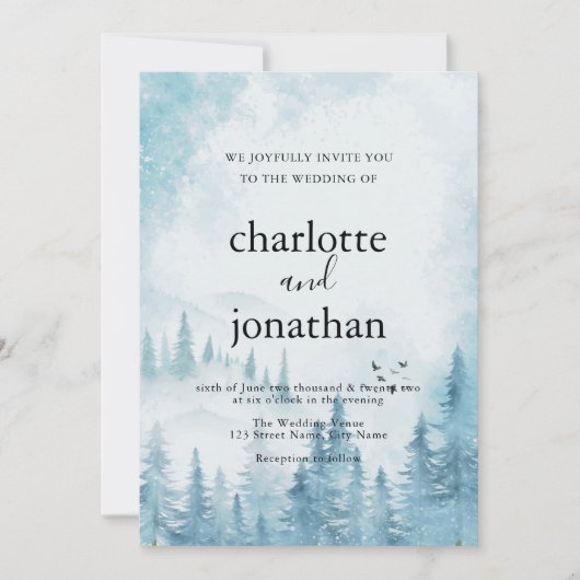 ブルーマウンテン素朴フォレストウォーター結婚カラー 招待状 (正面)