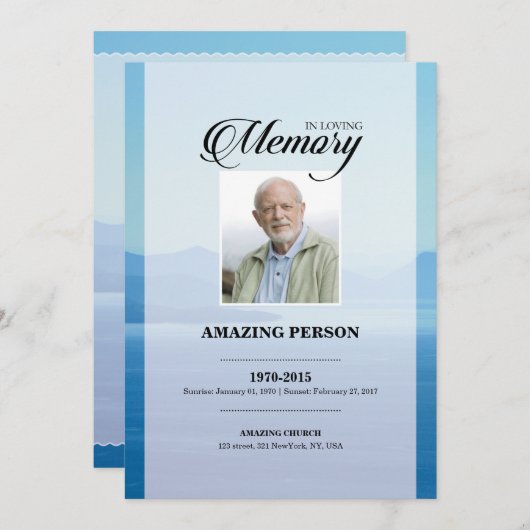 ブルーマウンテン葬儀祈りの言葉カードテンプレート (正面/裏面)