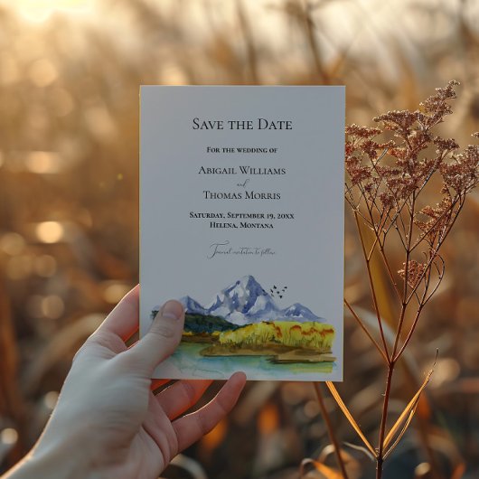 ブルーマウン素朴テンの結婚式の日付カードを保存 セーブザデート