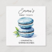 ブルーマカロンモダンウォーターカラーベーカリー スクエア名刺 (正面)