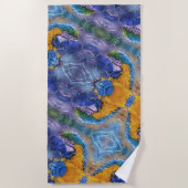 ブルーマコーパよくはしゃぐロッアートト ビーチタオル (正面)