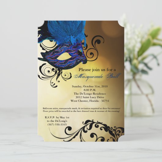 ブルーマスカレードのボールマスクの衣装ハロウィーンの部分 招待状 (スタンド正面)