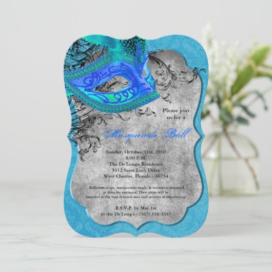 ブルーマスカレードのボールマスクの衣装ハロウィーンの部分 招待状 (スタンド正面)