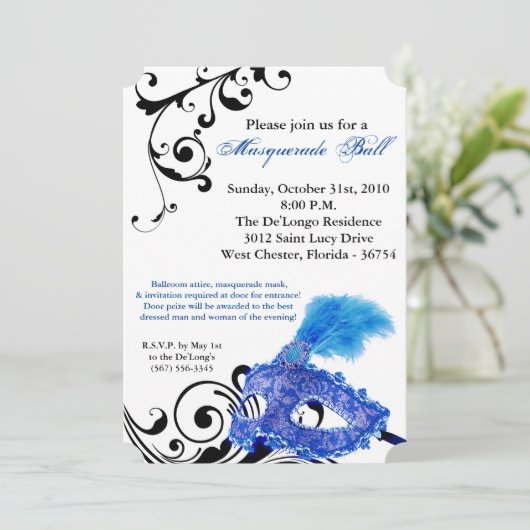 ブルーマスカレードのボールマスクの衣装ハロウィーンの部分 招待状 (スタンド正面)