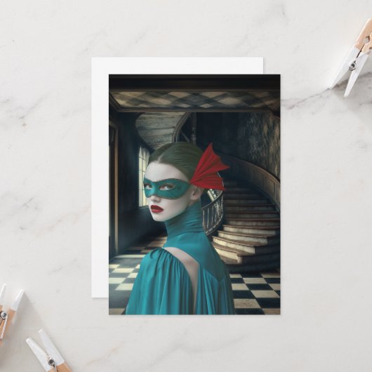 ブルーマスカレードデジタルアートグリーティングカード カード (正面/裏面インサイチュ)