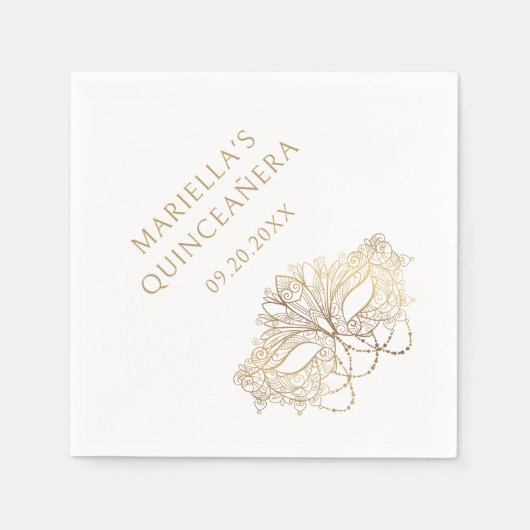 ブルーマスカレードマスクエレガントキンセアニェラ スタンダードカクテルナプキン (正面)