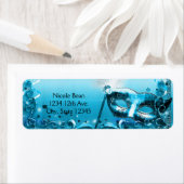 ブルーマスカレードマスクエレガントボールパーティー ラベル (インサイチュ)