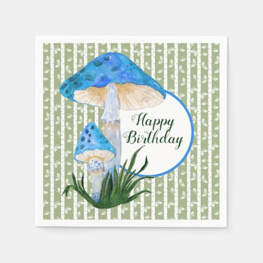 ブルーマッシュルームオン《植物》アスペン誕生日 スタンダードカクテルナプキン (正面)