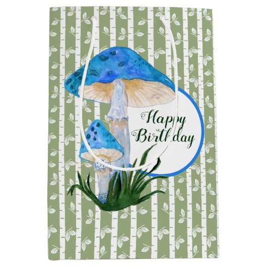 ブルーマッシュルームオン《植物》アスペン誕生日 ミディアムペーパーバッグ (正面)