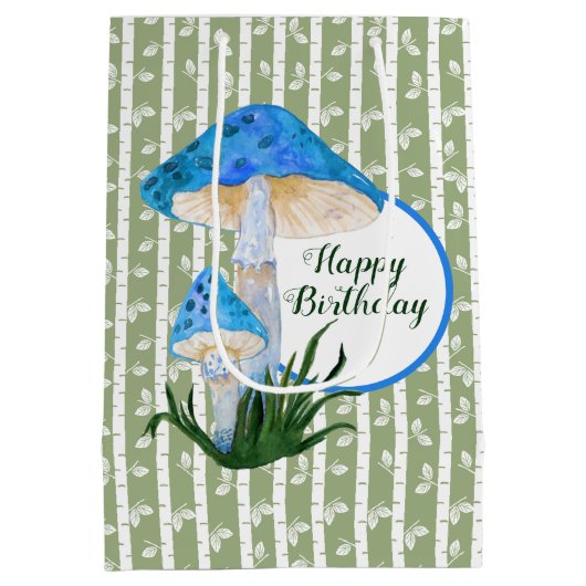 ブルーマッシュルームオン《植物》アスペン誕生日 ミディアムペーパーバッグ (裏面)