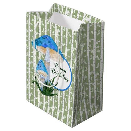 ブルーマッシュルームオン《植物》アスペン誕生日 ミディアムペーパーバッグ (裏面アングル)