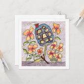 ブルーマッシュルームハウスウォーターカラーグリーティングカード カード (正面/裏面インサイチュ)