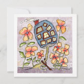 ブルーマッシュルームハウスウォーターカラーグリーティングカード カード (正面)