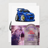 ブルーマッスルカースピードカートゥーン-背景色を選択 招待状 (正面/裏面)