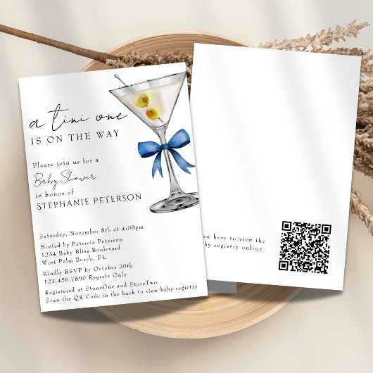 ブルーマティーニのベビーシャワー A Tini One Simple QR Code 招待状