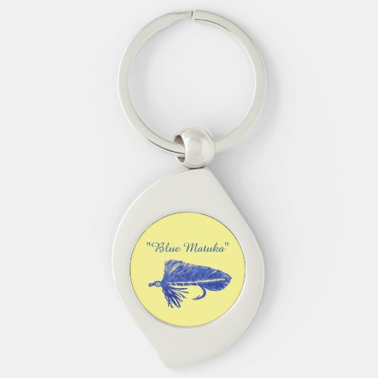 ブルーマトゥカストリーマー、フライ結び、フライ釣りアート キーホルダー (正面)