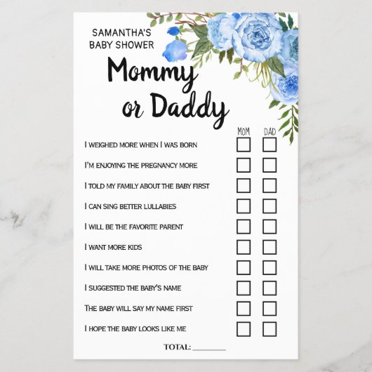 ブルーママかパパの彼は彼女はバイリンガルゲームカードを言った チラシ (正面)